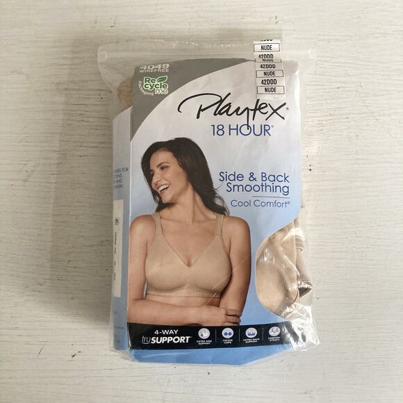 Playtex 18 Hour Seamless Wirefree Bra 4049 Back Side Smoothing Nude Size 42DDD - Picture 1 of 7